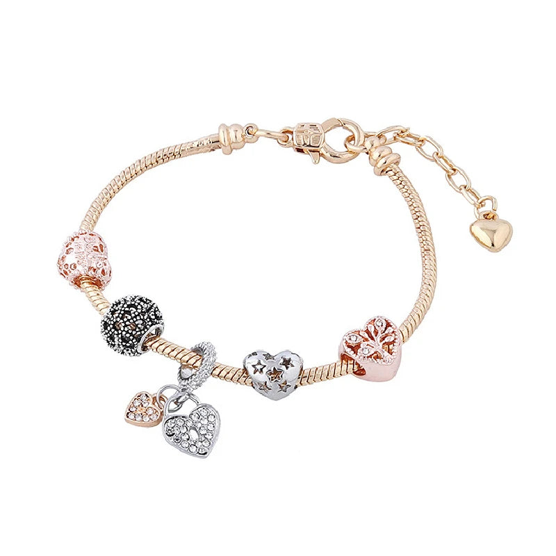 Isolated view of Lifebloom Heart Bracelet with detailed heart charms and Tree of Life motif, crafted for stylish symbolic expression.