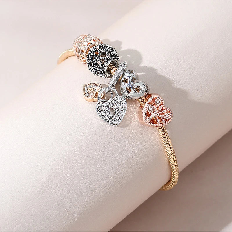 Close-up of Lifebloom Heart Bracelet highlighting DIY-style heart beads and polished copper chain for a chic, symbolic accessory.