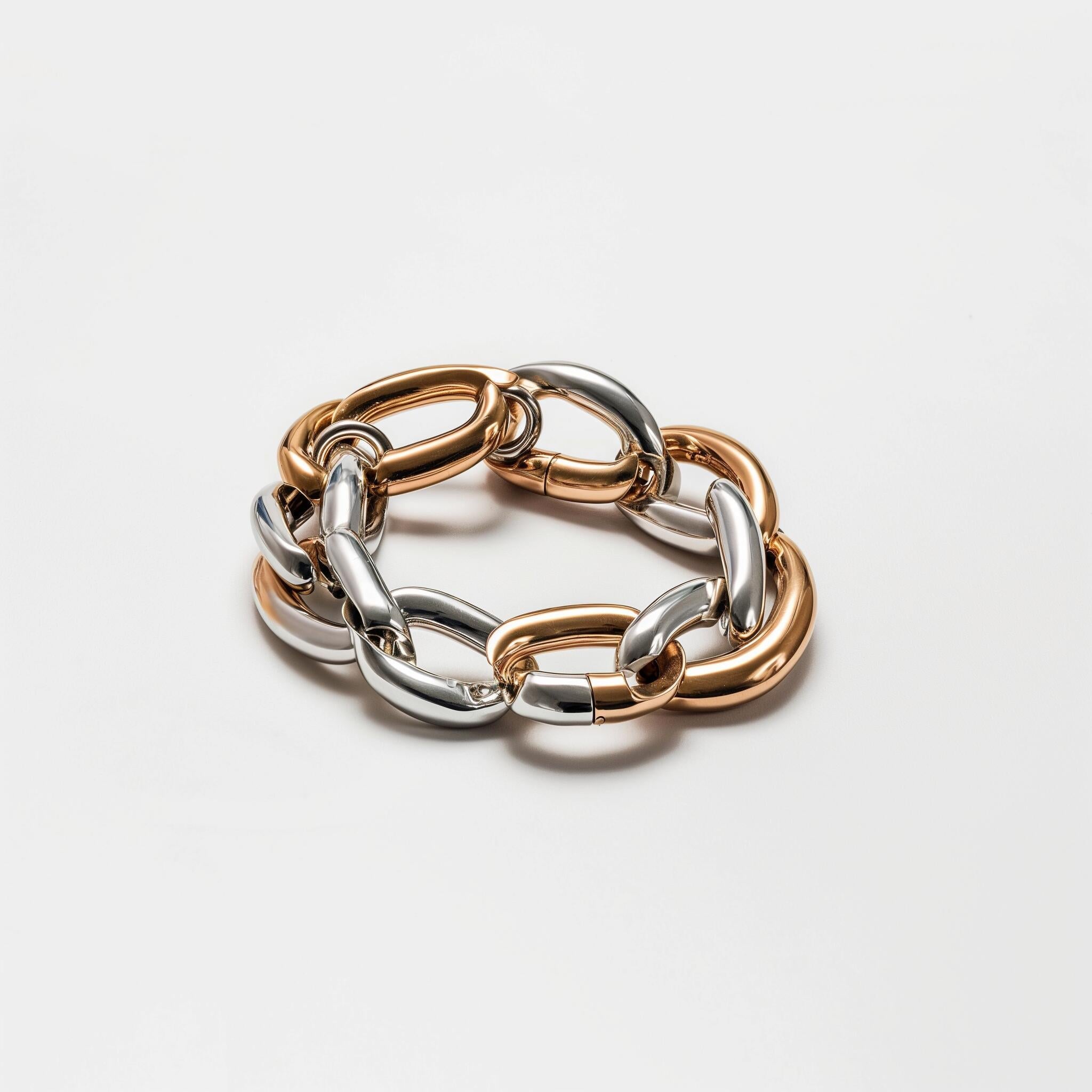Example product chunky chain bracelet featuring alternating rose gold and silver oval links, ideal for fashion jewelry collections.